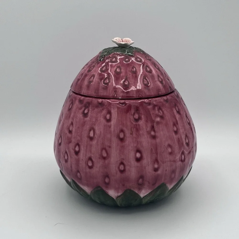 Vintage Seymour Mann Frutta Fresca Strawberry Ceramic Cookie Jar Hand Painted‎